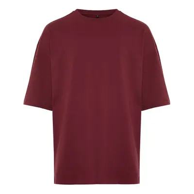 Trendyol Claret Red Oversize/Wide Cut Basic 100% Cotton T-Shirt