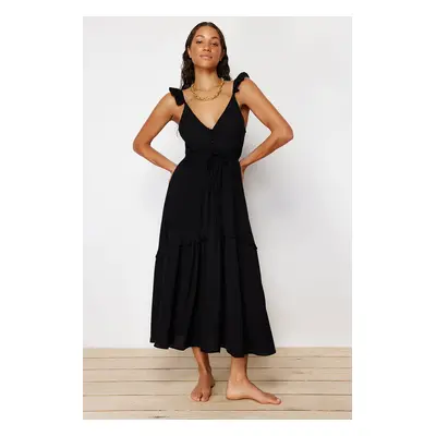 Trendyol Black Maxi Woven Ruffle Beach Dress