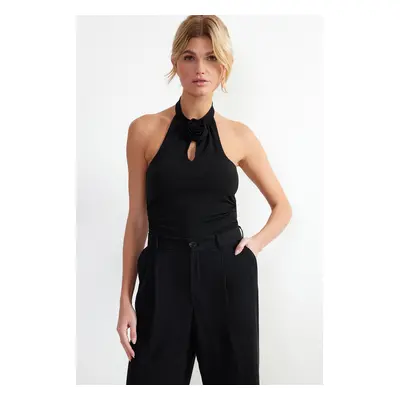 Trendyol Black Rose Detailed Stretch Snap Knitted Body