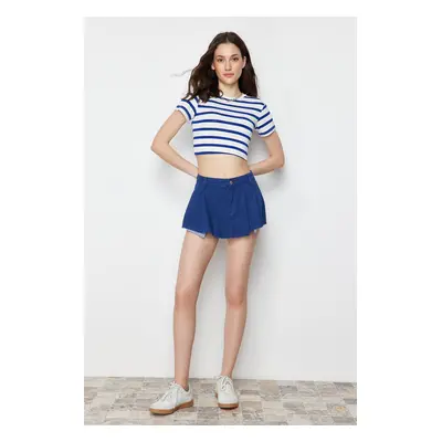 Trendyol Navy Blue Pleated Denim Shorts Skirt