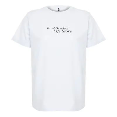 Trendyol Curve White Printed Boyfriend 100% Cotton Knitted T-shirt