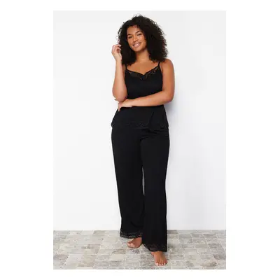 Trendyol Curve Black Lace Detailed Knitted Pajamas Set