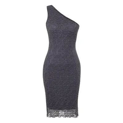 Trendyol Anthracite One Sleeve Fitted Textured Flexible Knitted Midi Pencil Dress