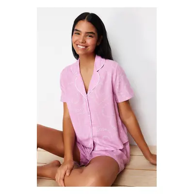 Trendyol Pink Heart Piping Detailed Viscose Woven Pajamas Set