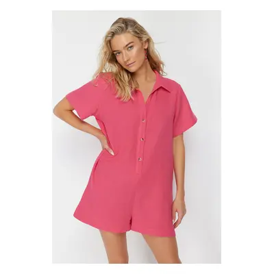 Trendyol Fuchsia Wide Pattern Woven Muslin Beach Jumpsuit