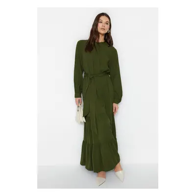 Trendyol Khaki Belted Balloon Sleeve Woven Dress