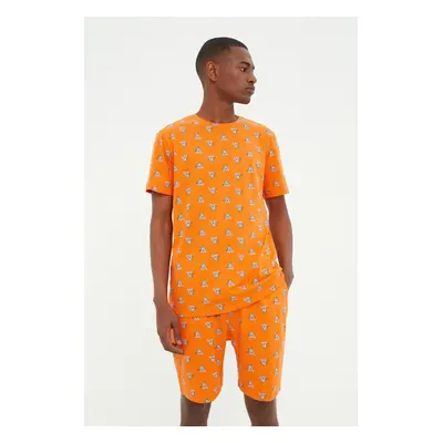 Trendyol Orange Regular Fit Koala Printed Knitted Shorts Pajamas Set