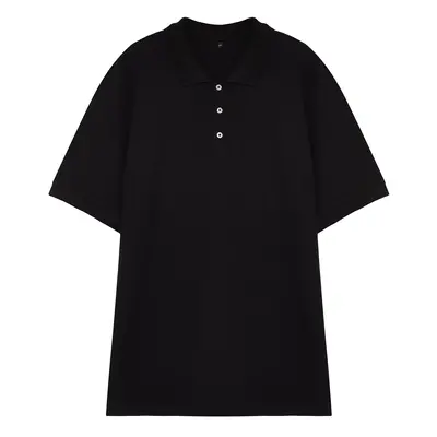 Trendyol Plus Size Černé Regular/Regular Fit Základní 100% Bavlněné Polo Tričko