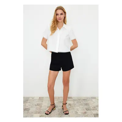 Trendyol Ecru Short Sleeve Crop Lace Cupra Fabric Woven Shirt