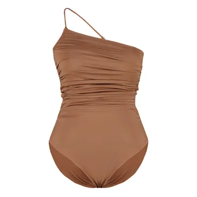 Trendyol Curve Brown One Shoulder Swimsuit