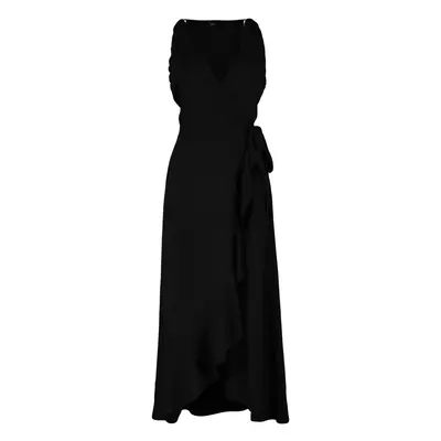 Trendyol Black Belted Midi Woven Flounce Beach Dress