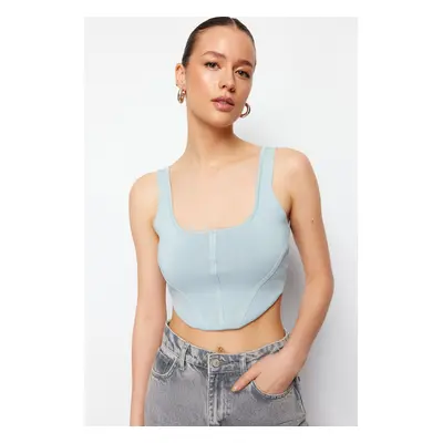 Trendyol Blue Crop Top Corset Detailed Knitwear Blouse