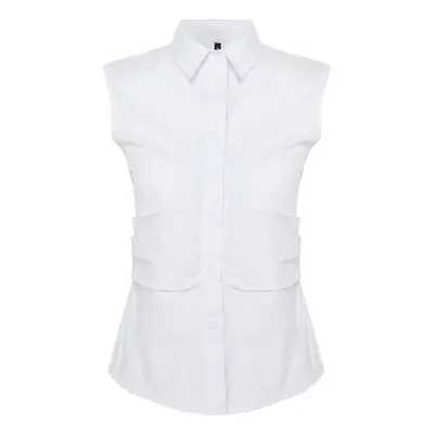 Trendyol Ecru Pleated Fitted Woven Shirt