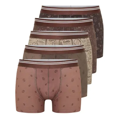 Trendyol Brown 5-Pack Minimal Printed Cotton Boxers