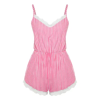 Trendyol Pink-Multicolored Striped Lace Detailed Rope Strap Woven Jumpsuit