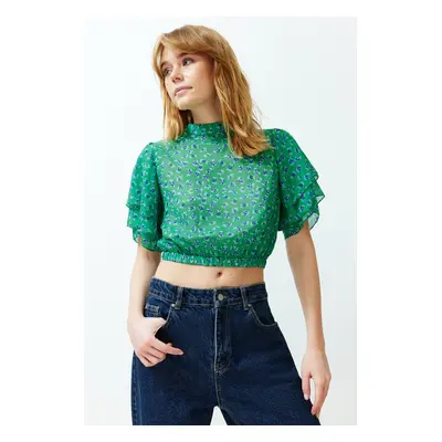 Trendyol Dark Green Woven Floral Pattern Woven Blouse