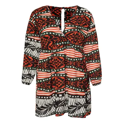 Trendyol Curve Multicolored Ethnic Patterned Double Breasted Voile Beach Dress