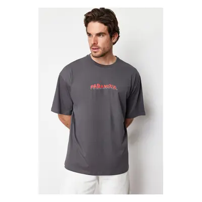 Trendyol Anthracite Oversize/Wide Cut 100% Cotton Back Printed T-shirt