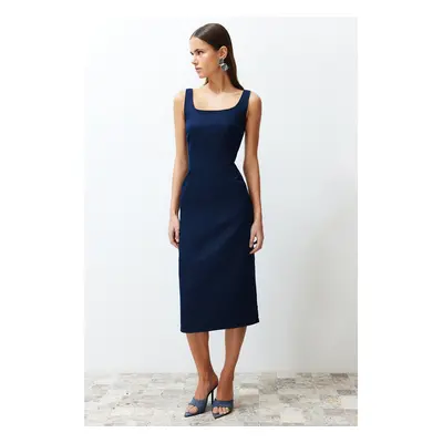 Trendyol Dark Blue Stitching Detailed Denim Midi Dress