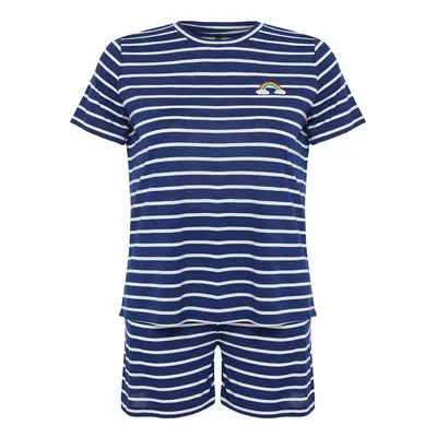 Trendyol Curve Navy Blue Striped Rainbow Printed Knitted Pajamas Set