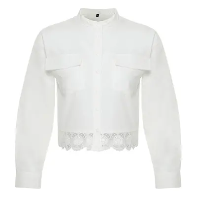 Trendyol Ecru Lace Detailed Crop Regular Normal Fit Woven Shirt