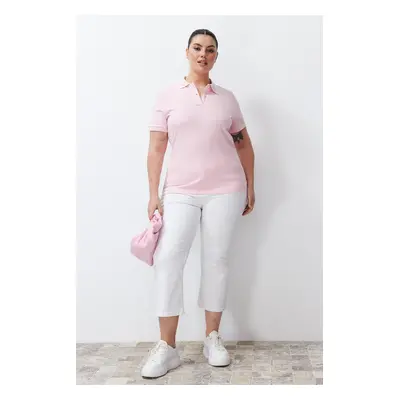 Trendyol Curve Pink Polo Neck Knitted T-shirt