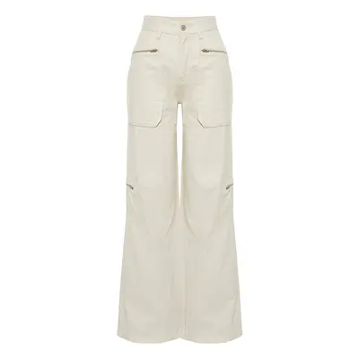 Trendyol Ecru High Waist Wide Leg Jeans with Cargo Pocket