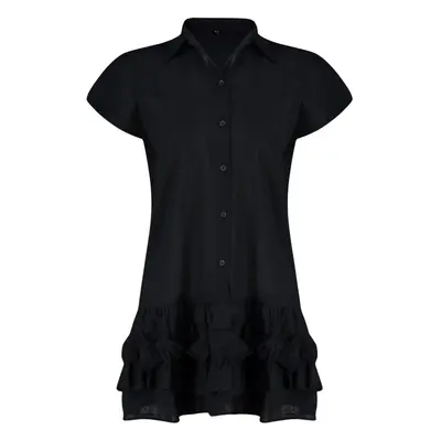 Trendyol Black Mini Woven Ruffle 100% Cotton Beach Dress