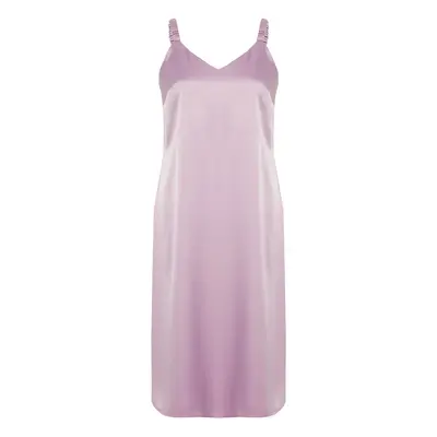 Trendyol Curve Lilac Thick Strap V Neck Satin Long Woven Dress