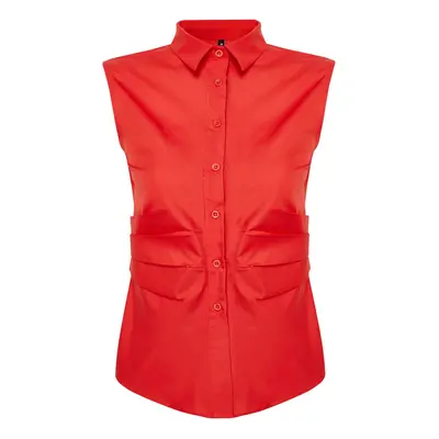 Trendyol Red Pleated Fitted Woven Shirt