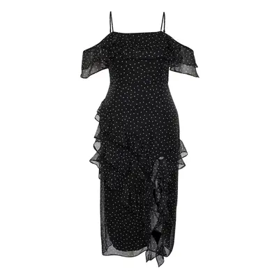 Trendyol Curve Black Polka Dot Ruffle Adjustable Strap Maxi/Long Length Woven Dress