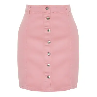 Trendyol Curve Pink Buttoned Mini Denim Skirt