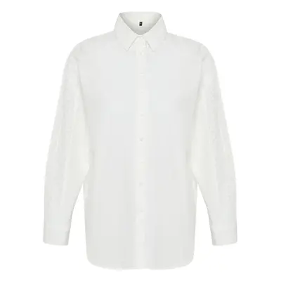 Trendyol Ecru Lace Detailed Oversize/Wide Fit Woven Shirt