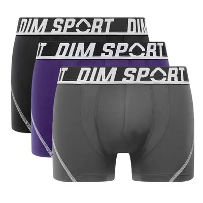 Sada tří sportovních boxerek v šedé, modré a černé barvě DIM SPORT MICROFIBRE BOXER 3x