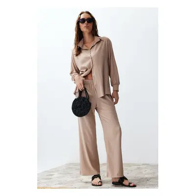 Trendyol Stone Woven Shirt-Pants Set