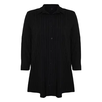 Trendyol Curve Black Plus Size Cotton Woven Shirt