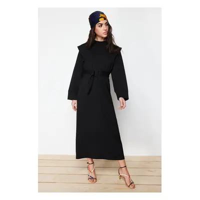 Trendyol Black Belted Shoulder Detailed Knitted Dress