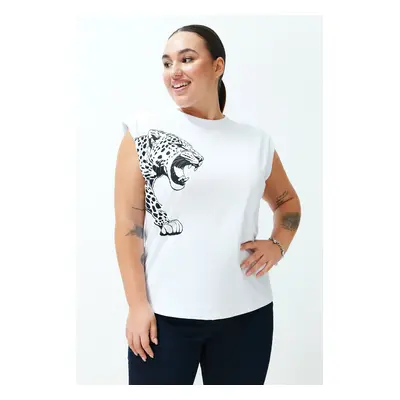 Trendyol Curve White Animal Patterned Padded Knitted Blouse