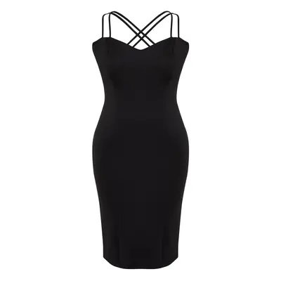 Trendyol Curve Black Sweetheart Neckline Strap Knitted Dress