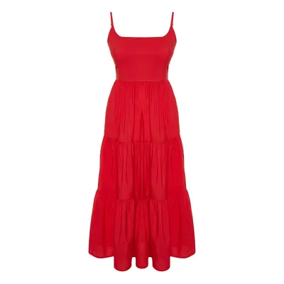 Trendyol Red Skirt Opened at Waist Cotton Blend Maxi Woven Dress