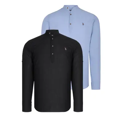 DOUBLE SET G783 DEWBERRY JUDGE COLLAR SHIRT-BLACK-BLUE