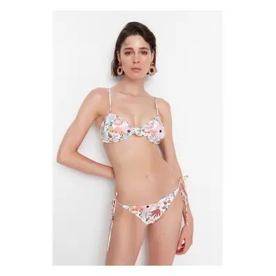 Trendyol béžovo-vícebarevné zavázané mini bikiny