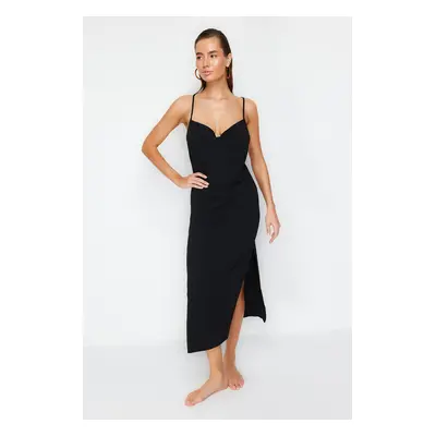 Trendyol Black Maxi Woven Backless Linen Blend Beach Dress