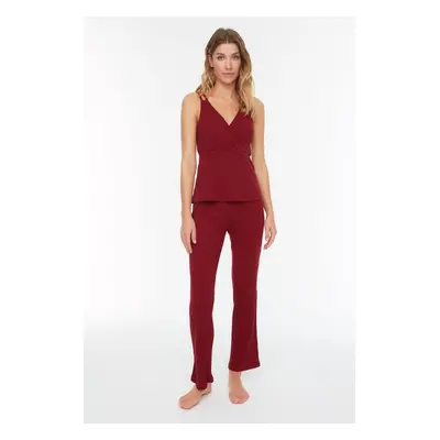 Trendyol Claret Red Ribbed Rope Strap Knitted Pajama Set