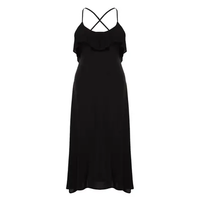 Trendyol Curve Black Maxi Collar Flounce Plus Size Beach Dress