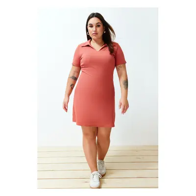 Trendyol Curve Brick Polo Collar Midi Knit Plus Size Dress