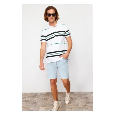 Trendyol Regular/Normal Cut Short Sleeve Striped Pique Labeled Buttoned Polo Collar T-Shirt