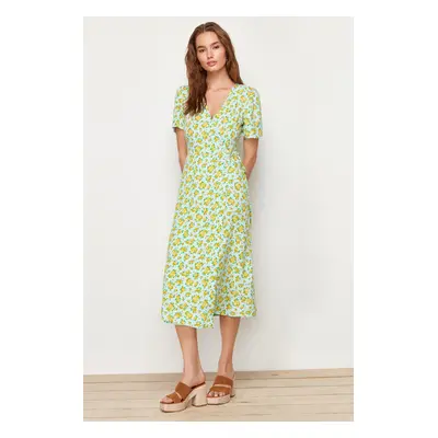 Trendyol Multicolored Floral Double Breasted Midi Woven Dress