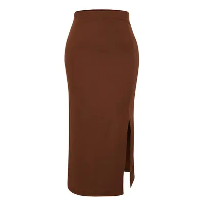 Trendyol Curve Brown Slit Knitted Skirt