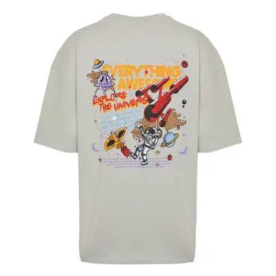 Trendyol Grey Oversize/Wide Cut Space Printed 100% T-Shirt